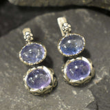 Tanzanite Earrings, Natural Tanzanite, Vintage Earrings, December Birthstone, Two Stone Earrings, Silver Artistic Earrings, Flower Earrings