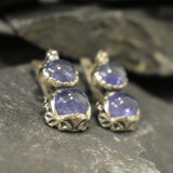 Tanzanite Earrings, Natural Tanzanite, Vintage Earrings, December Birthstone, Two Stone Earrings, Silver Artistic Earrings, Flower Earrings