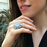 Moonstone Silver Ring, Blue Topaz Ring, Natural Moonstone, Teardrop Ring, June Birthstone, Statement Ring, Vintage Ring, Rare By Adina