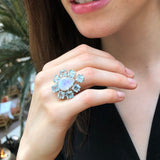 Moonstone Silver Ring, Blue Topaz Ring, Natural Moonstone, Teardrop Ring, June Birthstone, Statement Ring, Vintage Ring, Rare By Adina