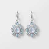 Moonstone Earrings, Natural Moonstone, Blue Topaz Earrings, June Birthstone, Silver Dangling Earrings, Teardrop Earrings, Rare By Adina