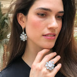 Moonstone Earrings, Natural Moonstone, Blue Topaz Earrings, June Birthstone, Silver Dangling Earrings, Teardrop Earrings, Rare By Adina