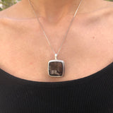 Obsidian Pendant, Natural Obsidian Necklace, Silver Statement Pendant, Large Square Pendant, Silver Vintage Necklace, Rare by Adina