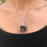Obsidian Pendant, Natural Obsidian Necklace, Silver Statement Pendant, Large Square Pendant, Silver Vintage Necklace, Rare by Adina