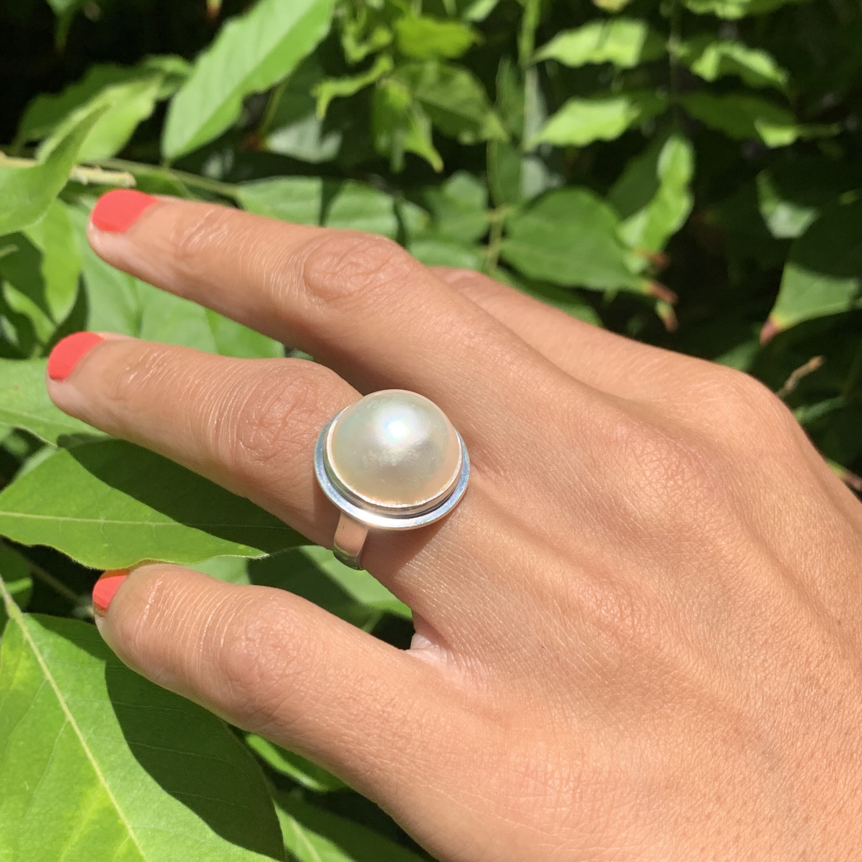 Mabe Pearl Ring, Natural Mabe Pearl, Chunky Pearl Ring, June Birthstone, Large Pearl Ring, White Pearl Ring, Vintage Ring, Solid Silver Ring