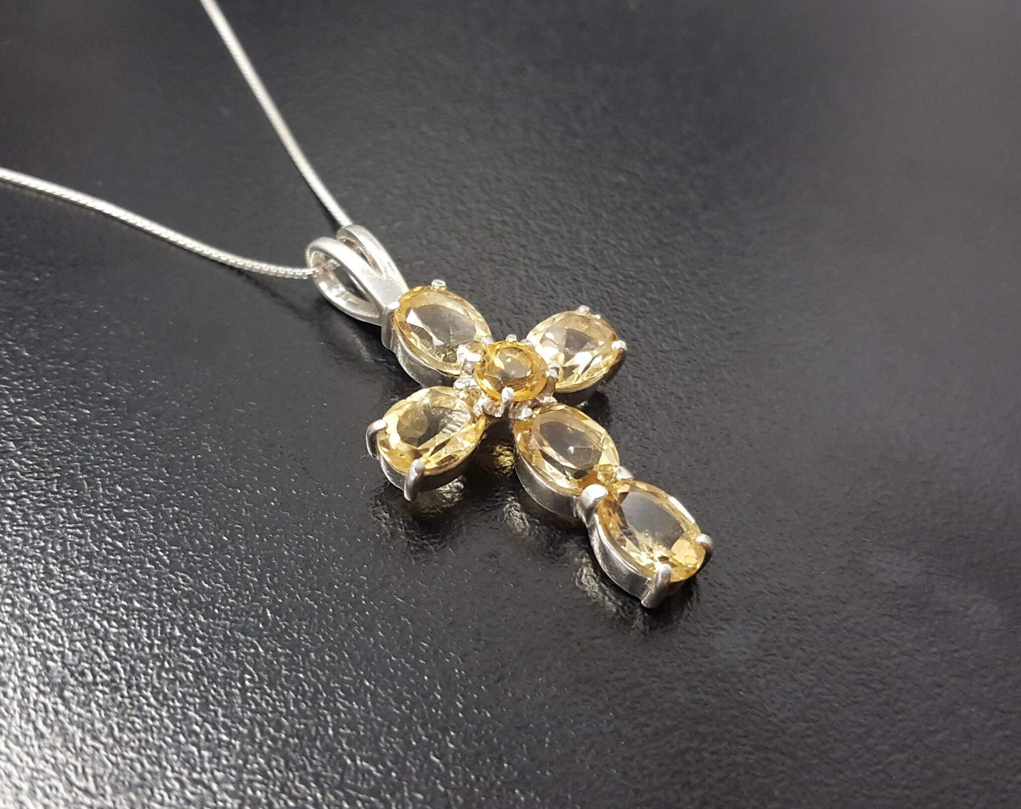 Citrine Pendant, Natural Citrine, November Birthstone, Yellow Cross Pendant, Diamond Cross Pendant, Religious Pendant, Cross Necklace