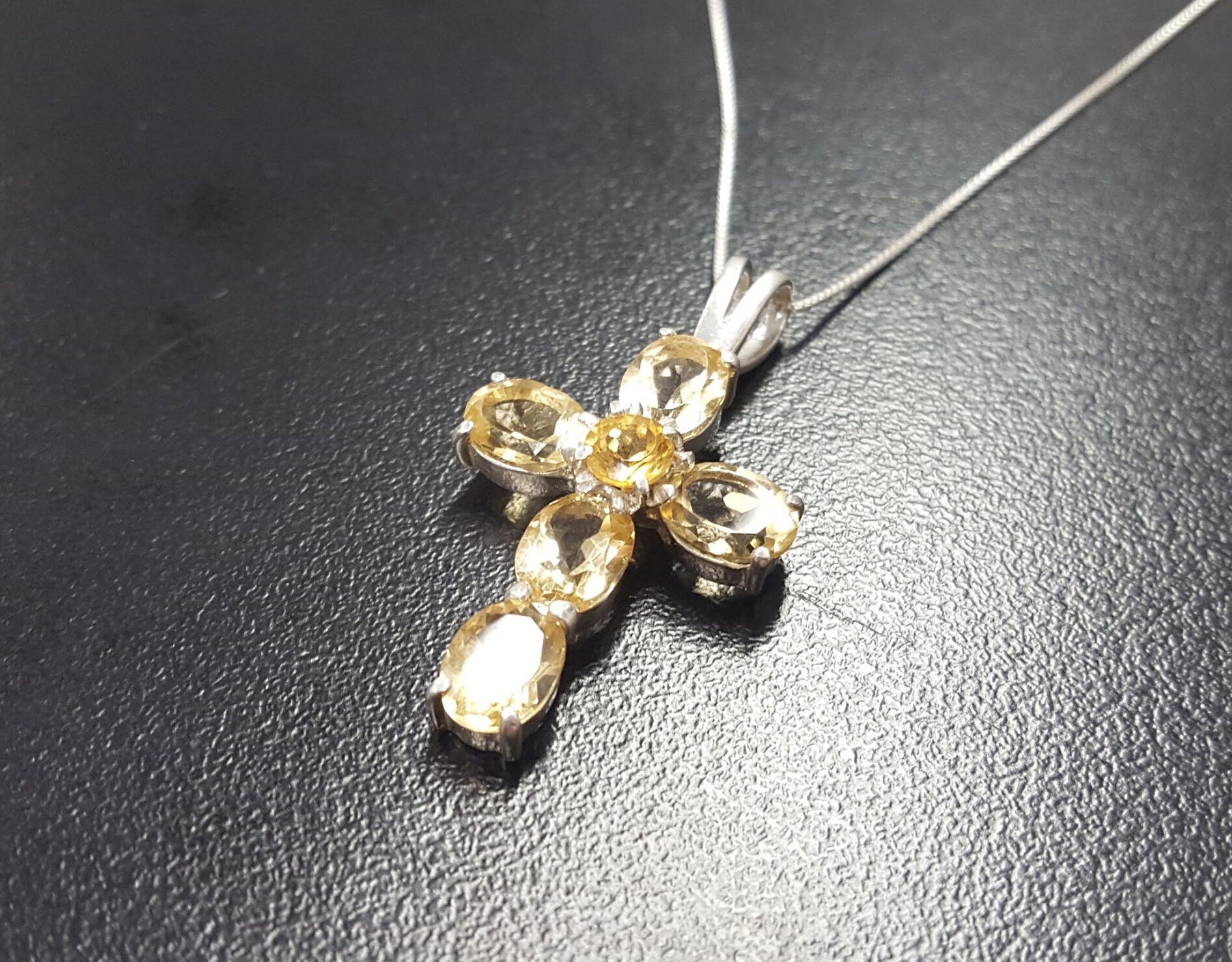 Citrine Pendant, Natural Citrine, November Birthstone, Yellow Cross Pendant, Diamond Cross Pendant, Religious Pendant, Cross Necklace