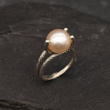 Beige Pearl Ring, Natural Beige Pearl, June Birthstone, Classy Pearl Ring, Pearl Silver Ring, Bridal Ring, For Her, Rare By Adina