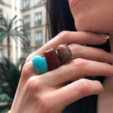 Long Multistone Ring, Boho Ring, Bohemian Ring, Statement Ring, Amazonite Ring, Red Agate Ring, Jasper Ring, Large Ring, Solid Silver Ring