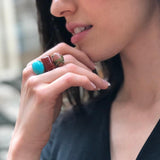 Long Multistone Ring, Boho Ring, Bohemian Ring, Statement Ring, Amazonite Ring, Red Agate Ring, Jasper Ring, Large Ring, Solid Silver Ring
