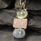 Bohemian Pendant, Rose Quartz Pendant, Multistone Pendant, Heavy Pendant, Long Pendant, Statement Pendant, Solid Silver Pendant, Aquamarine
