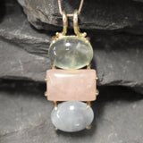 Bohemian Pendant, Rose Quartz Pendant, Multistone Pendant, Heavy Pendant, Long Pendant, Statement Pendant, Solid Silver Pendant, Aquamarine