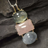Bohemian Pendant, Rose Quartz Pendant, Multistone Pendant, Heavy Pendant, Long Pendant, Statement Pendant, Solid Silver Pendant, Aquamarine