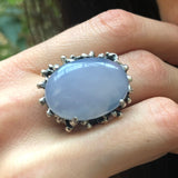 Chalcedony Ring, Natural Blue Chalcedony, Statement Ring, Vintage Ring, Lilac Ring, Rough Ring Design,Large Oval Ring, Solid Silver Ring