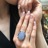 Chalcedony Ring, Natural Blue Chalcedony, Statement Ring, Vintage Ring, Lilac Ring, Rough Ring Design,Large Oval Ring, Solid Silver Ring