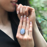 Chalcedony Ring, Natural Blue Chalcedony, Statement Ring, Vintage Ring, Lilac Ring, Rough Ring Design,Large Oval Ring, Solid Silver Ring