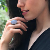 Chalcedony Ring, Natural Blue Chalcedony, Statement Ring, Vintage Ring, Lilac Ring, Rough Ring Design,Large Oval Ring, Solid Silver Ring