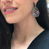 Statement Dangling Earrings, Heavy Silver Earrings, Boho Earrings, Multistone Earrings, Pink Earrings, Large Silver Earrings, Rare By Adina