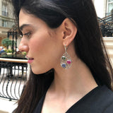 Statement Dangling Earrings, Heavy Silver Earrings, Boho Earrings, Multistone Earrings, Pink Earrings, Large Silver Earrings, Rare By Adina