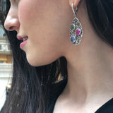 Statement Dangling Earrings, Heavy Silver Earrings, Boho Earrings, Multistone Earrings, Pink Earrings, Large Silver Earrings, Rare By Adina