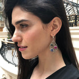 Statement Dangling Earrings, Heavy Silver Earrings, Boho Earrings, Multistone Earrings, Pink Earrings, Large Silver Earrings, Rare By Adina