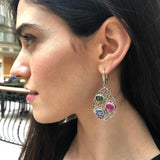 Statement Dangling Earrings, Heavy Silver Earrings, Boho Earrings, Multistone Earrings, Pink Earrings, Large Silver Earrings, Rare By Adina
