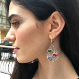 Statement Dangling Earrings, Heavy Silver Earrings, Boho Earrings, Multistone Earrings, Pink Earrings, Large Silver Earrings, Rare By Adina