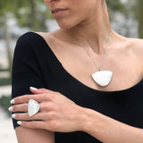 Shell Ring, Mother of Pearl, Bohemian Ring, Flat Ring, White Ring, Statement Ring, Natural Shell Ring, Luster Ring, Solid Silver Ring