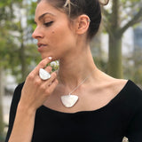 Shell Ring, Mother of Pearl, Bohemian Ring, Flat Ring, White Ring, Statement Ring, Natural Shell Ring, Luster Ring, Solid Silver Ring