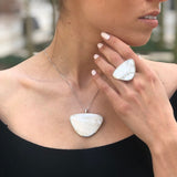 Shell Ring, Mother of Pearl, Bohemian Ring, Flat Ring, White Ring, Statement Ring, Natural Shell Ring, Luster Ring, Solid Silver Ring