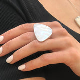 Shell Ring, Mother of Pearl, Bohemian Ring, Flat Ring, White Ring, Statement Ring, Natural Shell Ring, Luster Ring, Solid Silver Ring