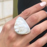 Shell Ring, Mother of Pearl, Bohemian Ring, Flat Ring, White Ring, Statement Ring, Natural Shell Ring, Luster Ring, Solid Silver Ring