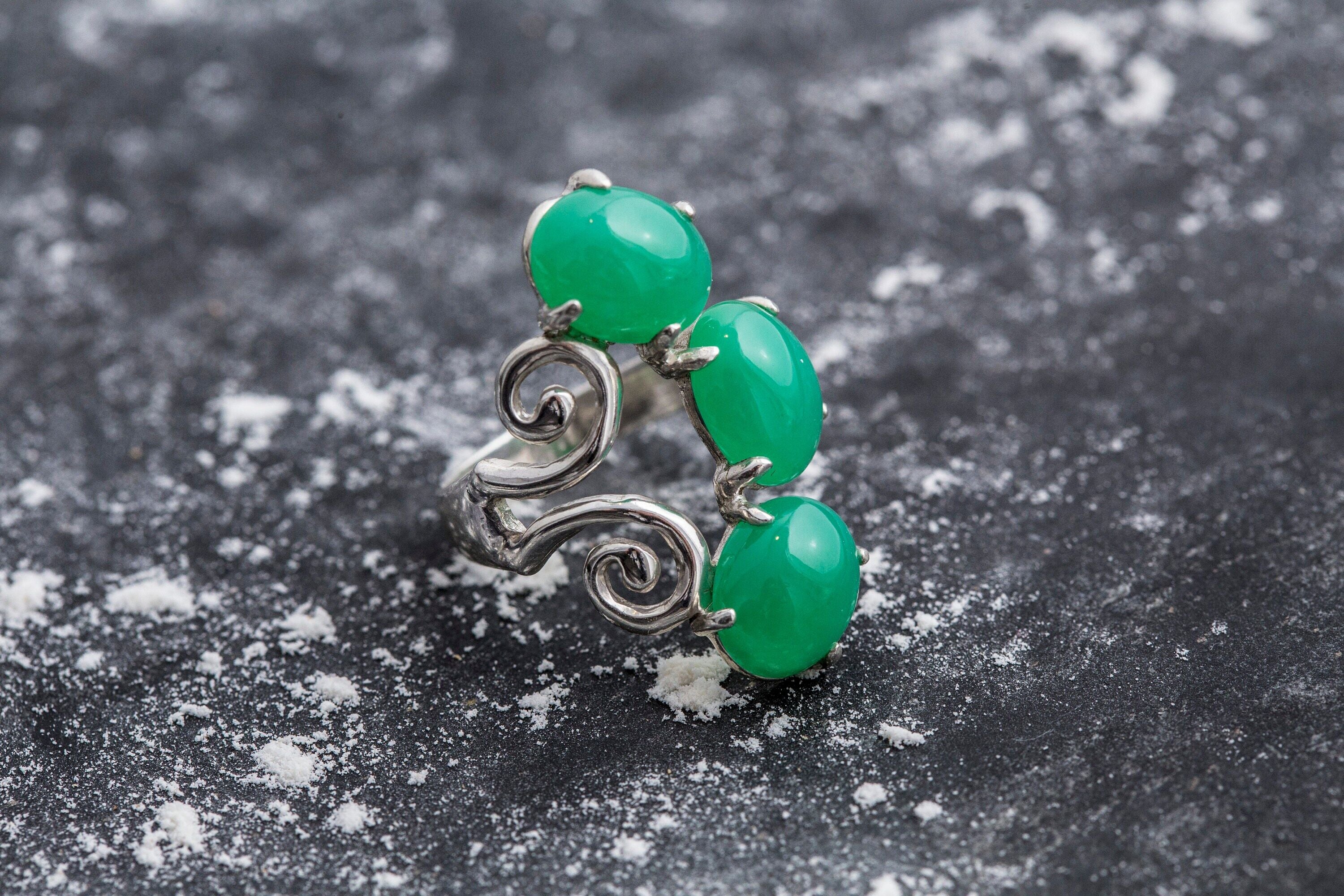 Chrysoprase Ring, Natural Chrysoprase, Statement Ring, Artistic Silver Ring, Green Chrysoprase, Silver Vintage Ring, Chrysoprase