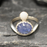 Blue Tanzanite Ring, Natural Tanzanite Ring, Two Stone Ring, Natural Opal Ring, Multistone Vintage Ring, Unique Silver Ring, Rare by Adina