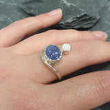 Blue Tanzanite Ring, Natural Tanzanite Ring, Two Stone Ring, Natural Opal Ring, Multistone Vintage Ring, Unique Silver Ring, Rare by Adina