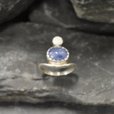 Blue Tanzanite Ring, Natural Tanzanite Ring, Two Stone Ring, Natural Opal Ring, Multistone Vintage Ring, Unique Silver Ring, Rare by Adina