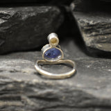 Blue Tanzanite Ring, Natural Tanzanite Ring, Two Stone Ring, Natural Opal Ring, Multistone Vintage Ring, Unique Silver Ring, Rare by Adina