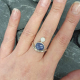 Blue Tanzanite Ring, Natural Tanzanite Ring, Two Stone Ring, Natural Opal Ring, Multistone Vintage Ring, Unique Silver Ring, Rare by Adina