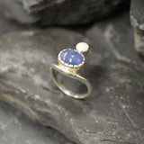 Blue Tanzanite Ring, Natural Tanzanite Ring, Two Stone Ring, Natural Opal Ring, Multistone Vintage Ring, Unique Silver Ring, Rare by Adina