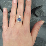 Blue Tanzanite Ring, Natural Tanzanite Ring, Two Stone Ring, Natural Opal Ring, Multistone Vintage Ring, Unique Silver Ring, Rare by Adina