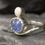 Blue Tanzanite Ring, Natural Tanzanite Ring, Two Stone Ring, Natural Opal Ring, Multistone Vintage Ring, Unique Silver Ring, Rare by Adina