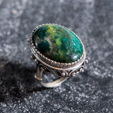 Chrysocolla Ring, Natural Chrysocolla, Statement Ring, Large Vintage Ring, Artistic Ring, Blue Ring, Vintage Silver Ring, Chrysocolla
