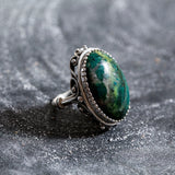 Chrysocolla Ring, Natural Chrysocolla, Statement Ring, Large Vintage Ring, Artistic Ring, Blue Ring, Vintage Silver Ring, Chrysocolla
