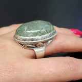 Prehnite Ring, Natural Prehnite, Massive Ring, Statement Ring, May Birthstone, Large Artistic Ring, Heavy Ring, Vintage Prehnite Ring