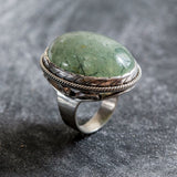 Prehnite Ring, Natural Prehnite, Massive Ring, Statement Ring, May Birthstone, Large Artistic Ring, Heavy Ring, Vintage Prehnite Ring