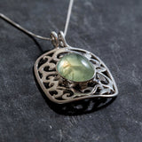Prehnite Pendant, Natural Prehnite Necklace, Silver Statement Pendant, Green Vintage Pendant, Artisan Pendant, Rare by Adina