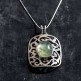 Prehnite Pendant, Natural Prehnite Necklace, Silver Statement Pendant, Green Vintage Pendant, Artisan Pendant, Rare by Adina