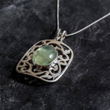 Prehnite Pendant, Natural Prehnite Necklace, Silver Statement Pendant, Green Vintage Pendant, Artisan Pendant, Rare by Adina