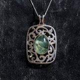 Prehnite Pendant, Natural Prehnite Necklace, Silver Statement Pendant, Green Vintage Pendant, Artisan Pendant, Rare by Adina