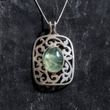 Prehnite Pendant, Natural Prehnite Necklace, Silver Statement Pendant, Green Vintage Pendant, Artisan Pendant, Rare by Adina